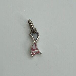 Vtg 925 Sterling Silver Pink & White Mother of Pearl MOP Charm / Pendant